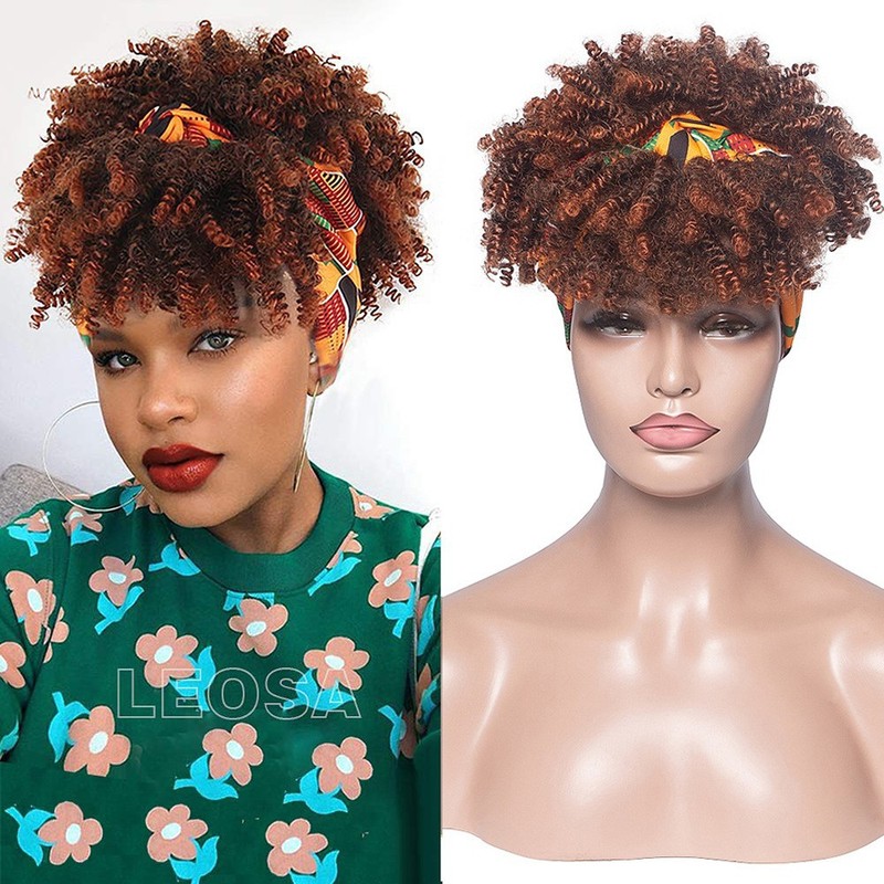 Amazon新品アフリカレディース小さいカール前髪一体ヘアバンドターバンかつら化学繊維かつらヘッドカバー|undefined