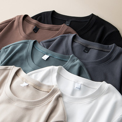 雙面德絨短袖t恤男士秋冬季加絨加厚圓領保暖磨毛體恤打底衫上衣