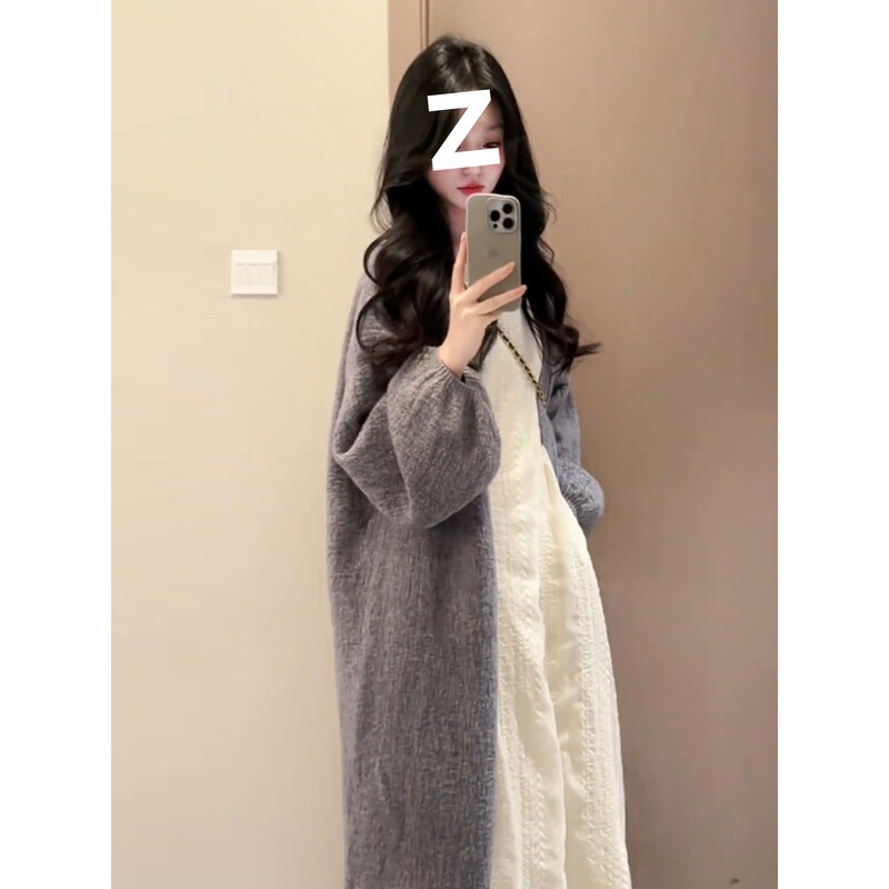 2025新款韩系中长款针织毛衣开衫外套女早秋季慵懒风宽松外搭大衣|undefined