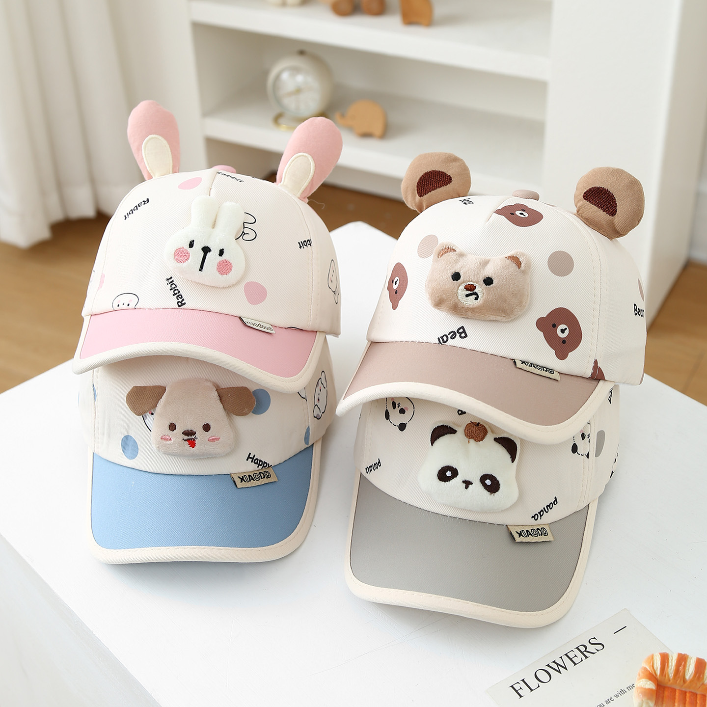 Children's Hats Wholesale Spring and Autumn Cartoon Doll Boys and Girls Baseball Caps Korean Style New Cartoon Color-Blocking Baseball Caps