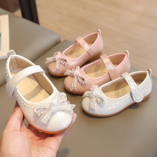 Girls Princess Shoes 2025 Spring and Autumn New Little Girls Shoes Crystal Children's Shoes Children's Style Leather Shoes Soft Sole Shoes