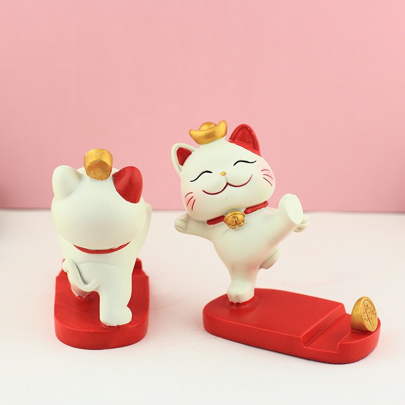 クリエイティブ招き猫怠惰な携帯電話ホルダーオフィスデスクトップ装飾装飾品樹脂工芸品実用的なギフト|undefined
