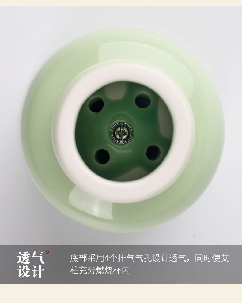 Ceramic Moxibustion Jar with Gua Sha Cup Aizhong Tang Green Porcelain Meridian Wellness Tool for Spa and Body Care in use