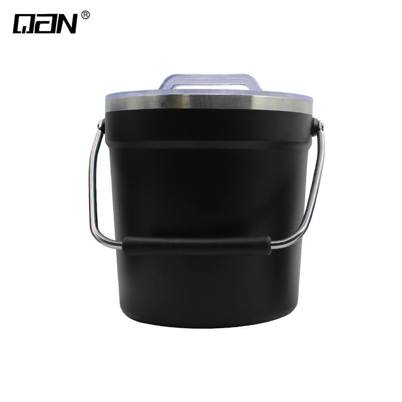 Cubo de hielo QAN de acero inoxidable con doble capa aislante para champán, cerveza comercial, con tapa y asa, de gran capacidad.