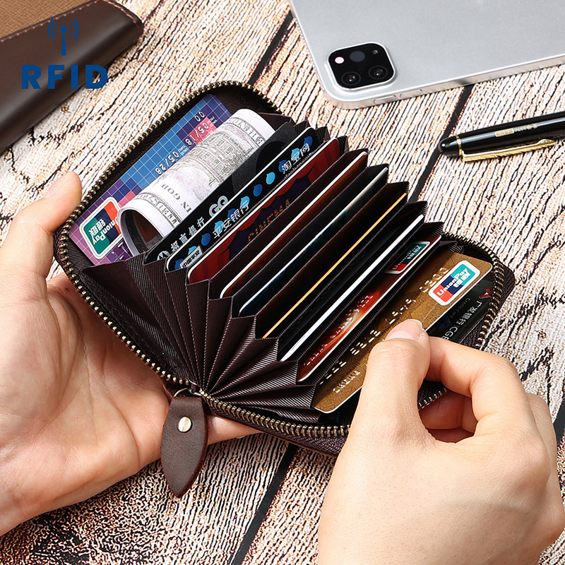 Crazy Horse Leather Anti-Magnetic Card Holder Multi-Slot Large Capacity Accordion Bag Vintage Genuine Leather Multifunctional Coin Purse Mini Wallet Crazy Horse Leather Anti-Magnetic Card Holder Multi-Slot Large Capacity Accordion Bag Vintage Genuine Leather Multifunctional Coin Purse Mini Wallet