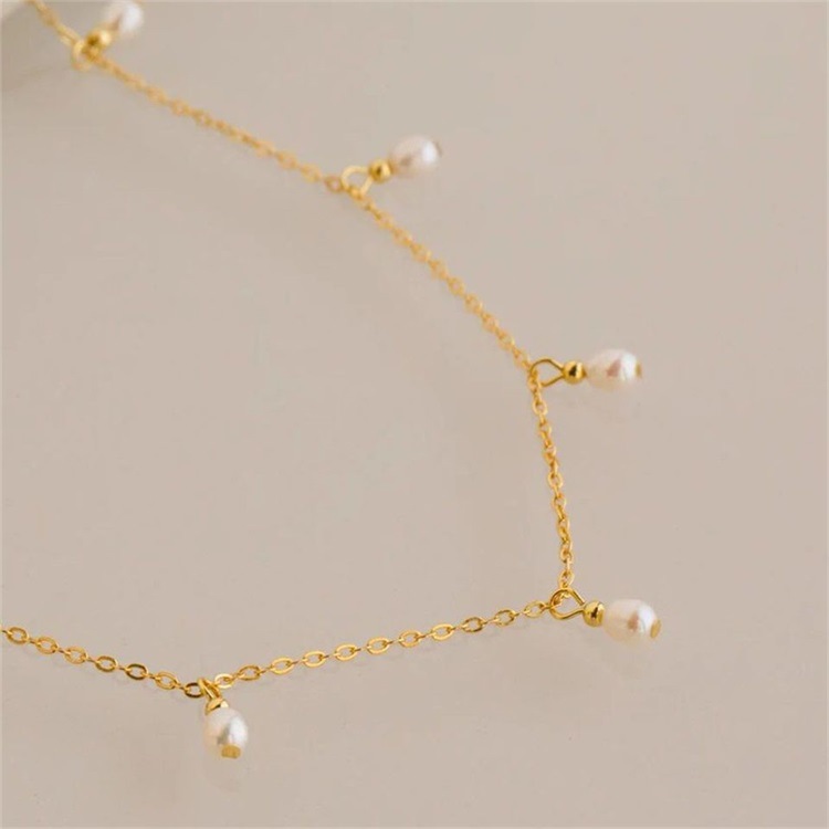304 Stainless Steel Chain Material cable chain Chain Type PVD Coated Real Gold Plated Solid Color Stainless Steel Imitation Pearl Elegant Waterproof Non Tarnish 304 Stainless Steel Necklace