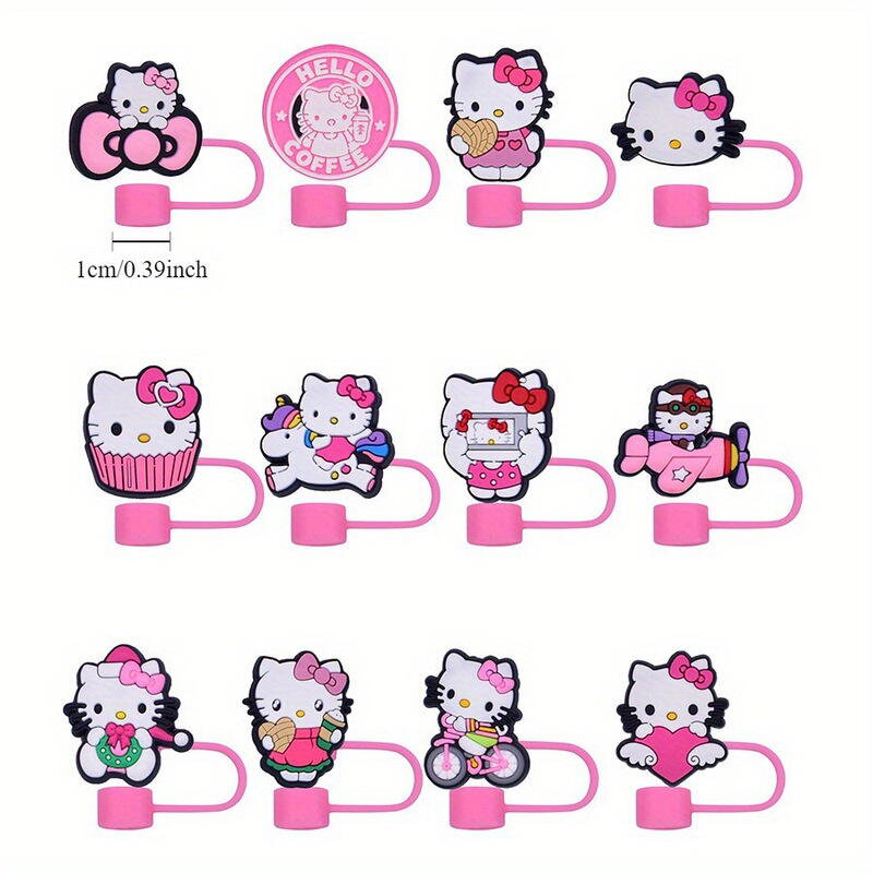 12/1 Set of Pink Cartoon Kt Cat Stanley Cup Decorative Accessories Dust-Proof Straw Cover Straw Cap Cross-Border Supply