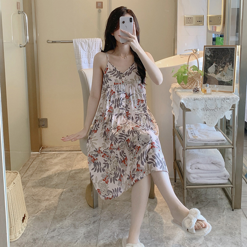 棉绸吊带睡裙女夏季薄款性感连衣裙外贸大码公主风吊带裙家居服