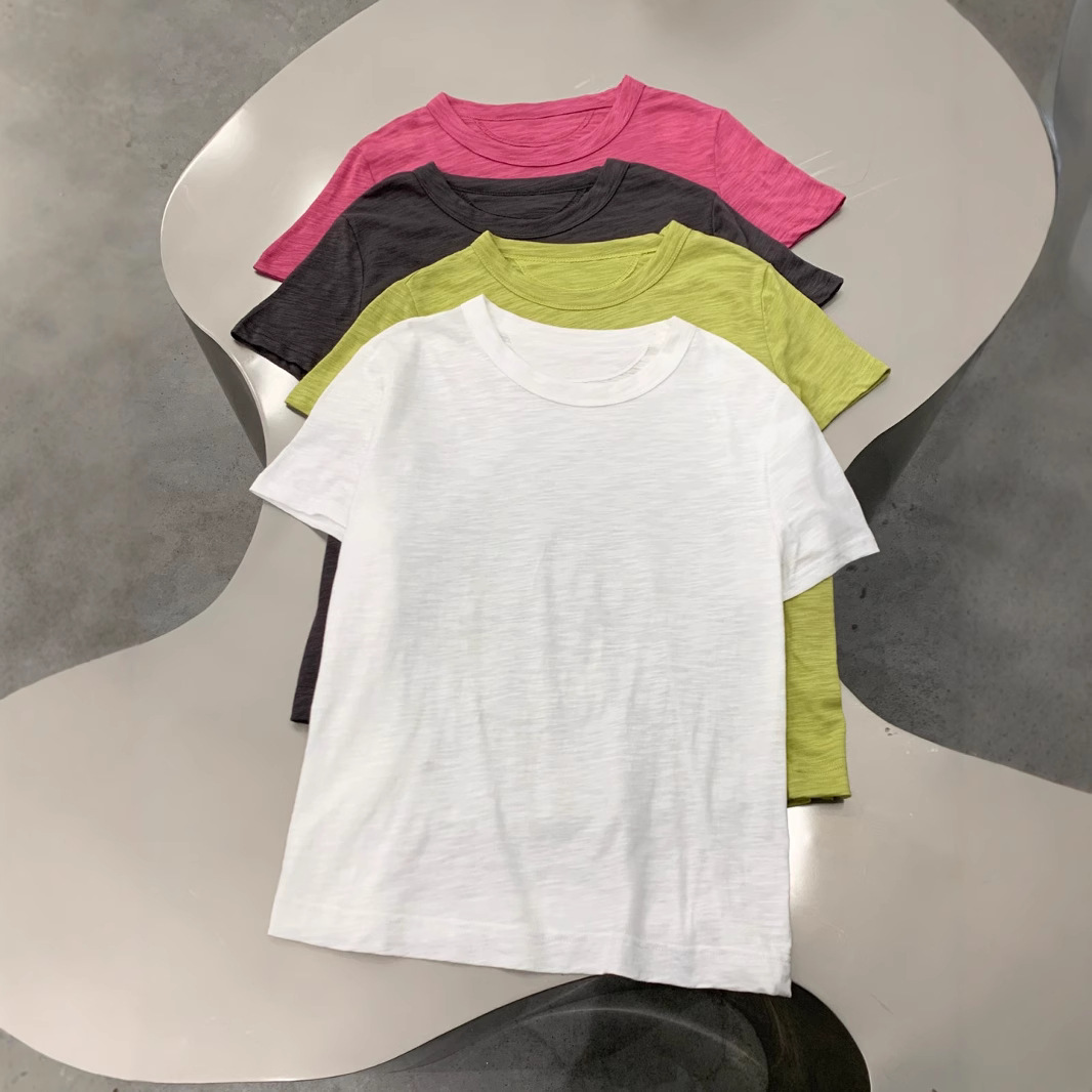 Basic Pure Color Thin Round Neck Short-Sleeved T-Shirt for Women Bamboo Cotton Simple Loose Slimming Look Universal Bottoming Top