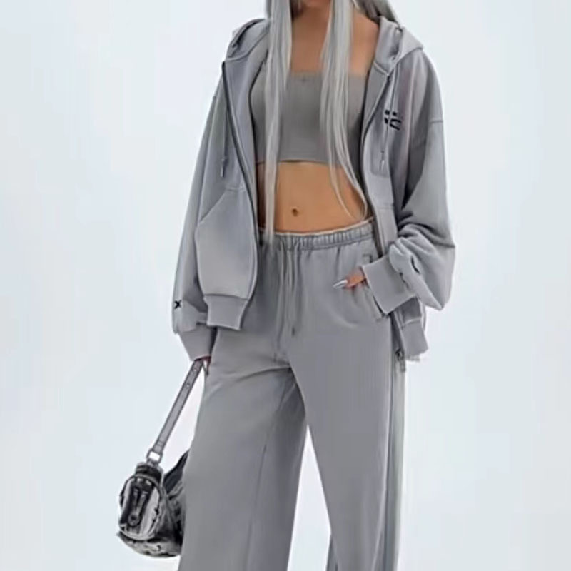SMFK 미래 유전자 와이드 스포츠 후디 자수 면 느슨한 캐주얼 후드 카디건 재킷 24 겨울 새로운