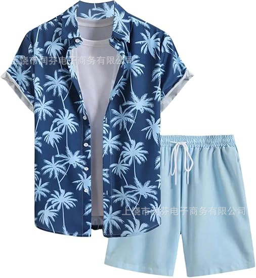 2026 viaje transfronterizo de vacaciones de viento camisa set hombre verano suelto transpirable dos piezas set mar ocio versátil