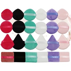 跨境熱款水晶絨棉壓制三角扇形彩色粉撲絲帶手鈎乾濕兩用化妝工具