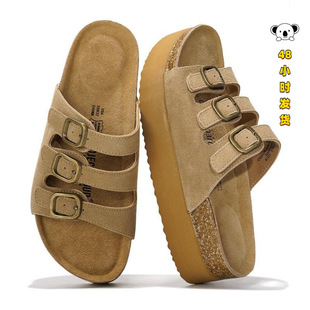 R 74294 Three Buckle Suede Cork Sandals ���ſ۷��qƤ����