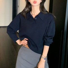 pusumd 慵懒基因 polo领套头毛衣女春秋宽松慵懒长袖针织衫上衣