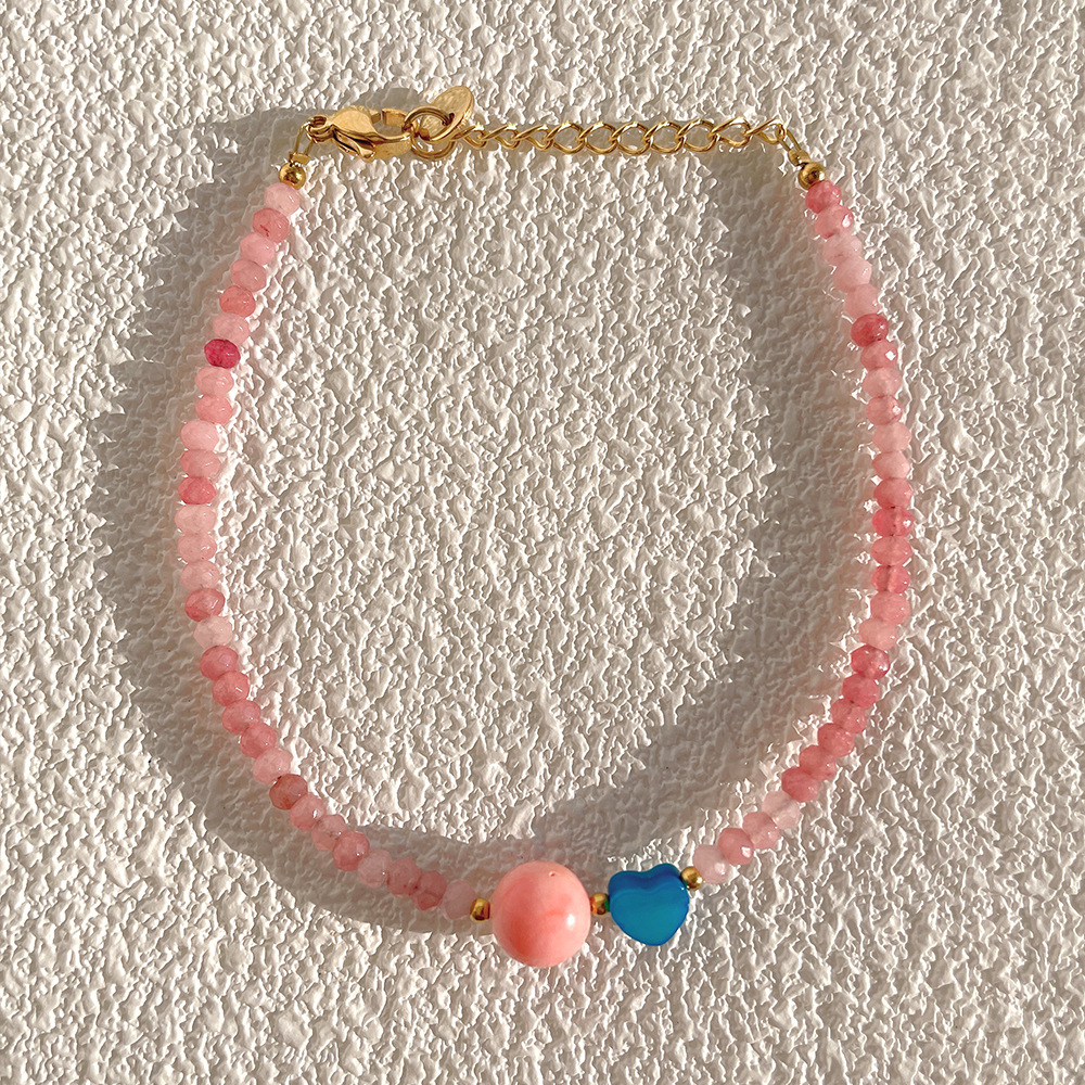 Sweet Heart Shape natural stone Titanium Steel Beaded Bracelets 1 Piece