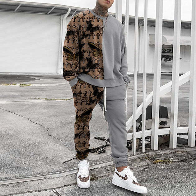 Comercio exterior transfronterizo Europa y América 3D impresión digital retro cuello redondo suéter pantalones traje ME1-ML1