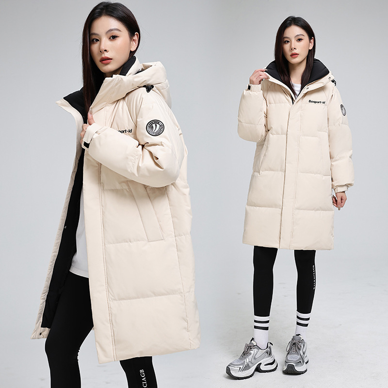 Branded Women's down Jacket, Casual Hooded, Comfortable, Thickened, Warm, Mid-Length Couple's Coat, Wholesale Casual Fashion