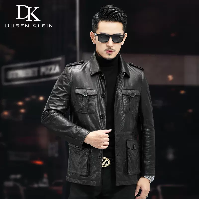 海宁油蜡小牛皮外套男士皮夹克猎装款真皮皮衣时尚潮流商务休闲款