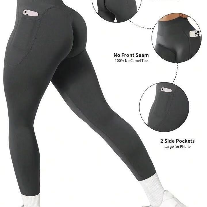 Nuevo bolsillo de melocotón transfronterizo de Europa y Estados Unidos sin pierna para mujeres elásticas abdominales de ejercicio de acondicionamiento físico correr cintura alta apretada
