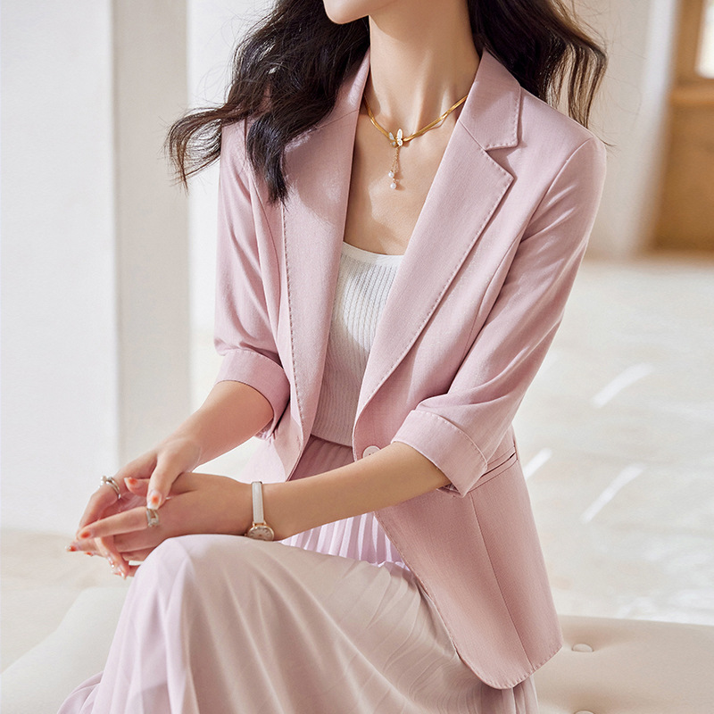 【Boutique Quality】Pink Blazer for Women, Mid-Sleeve, Thin Style, Petite Size, Spring/Summer Fashionable and Elegant Women's Suit