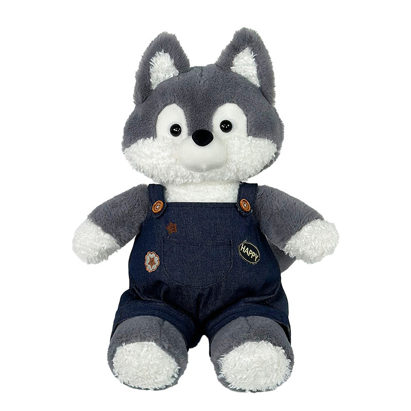 Correr transfronterizo bosque pequeño zorro muñeca linda lobo gris muñeca de peluche Husky almohada muñeca de trapo para niña