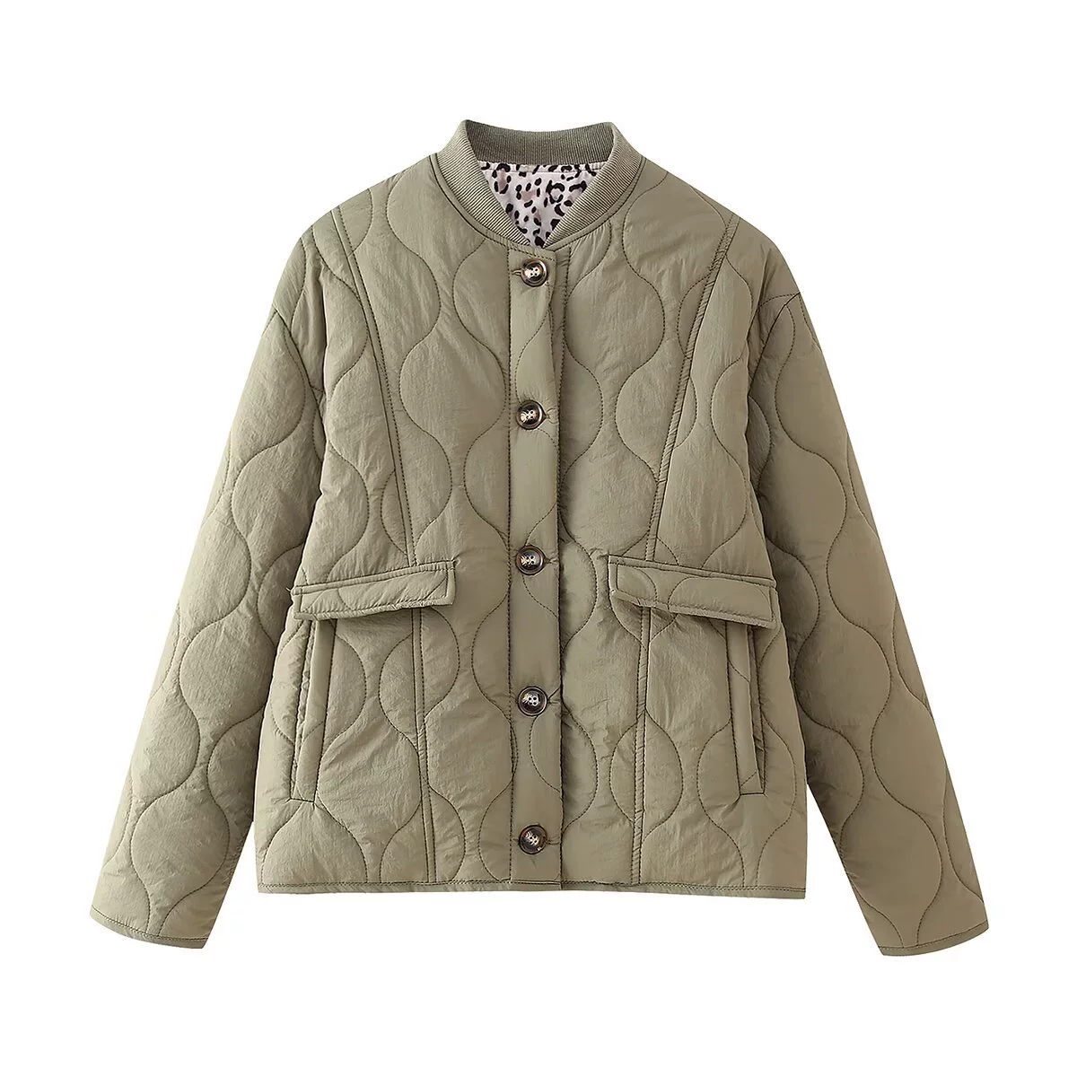 Зимняя стеганая пуговица хлопчатобумажная одежда европейские и американские трансграничные блоггеры ретро повседневные свободные леопардовые хлопчатобумажные куртки