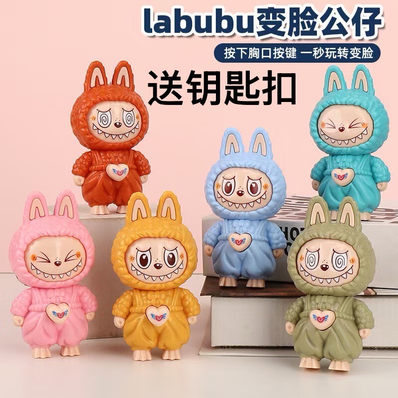 跨境labubu变脸公仔按压变脸创意解压拉布布变脸玩具公仔钥匙扣|undefined