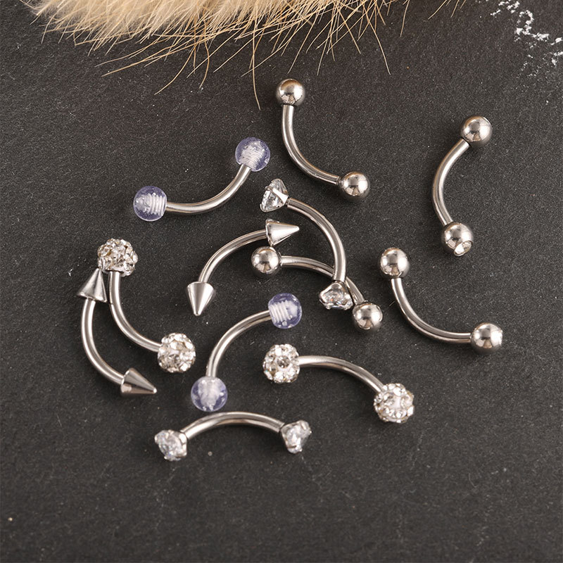 12-Piece Stainless Steel Curved Barbell Set - Pearl Zircon 16G Eyebrow, Lip, and Cartilage Piercing Jewelry detail image 6