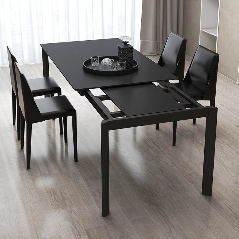 Aluminum Alloy Slate Modern Simple Foldable Rectangular Small Apartment Single-Sided Telescopic Dining Table Rotating and Stretching Dining Table