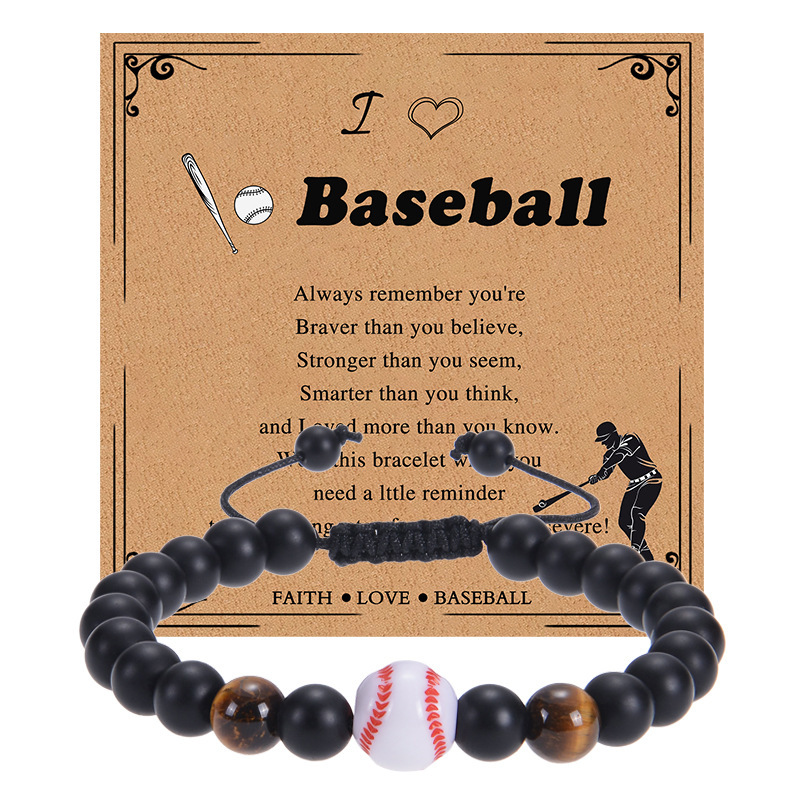 Cross-border New Baseball Beaded Bracelet Black Frosted Coach Football Bracelet Tennis Basketball Bracelet with Card