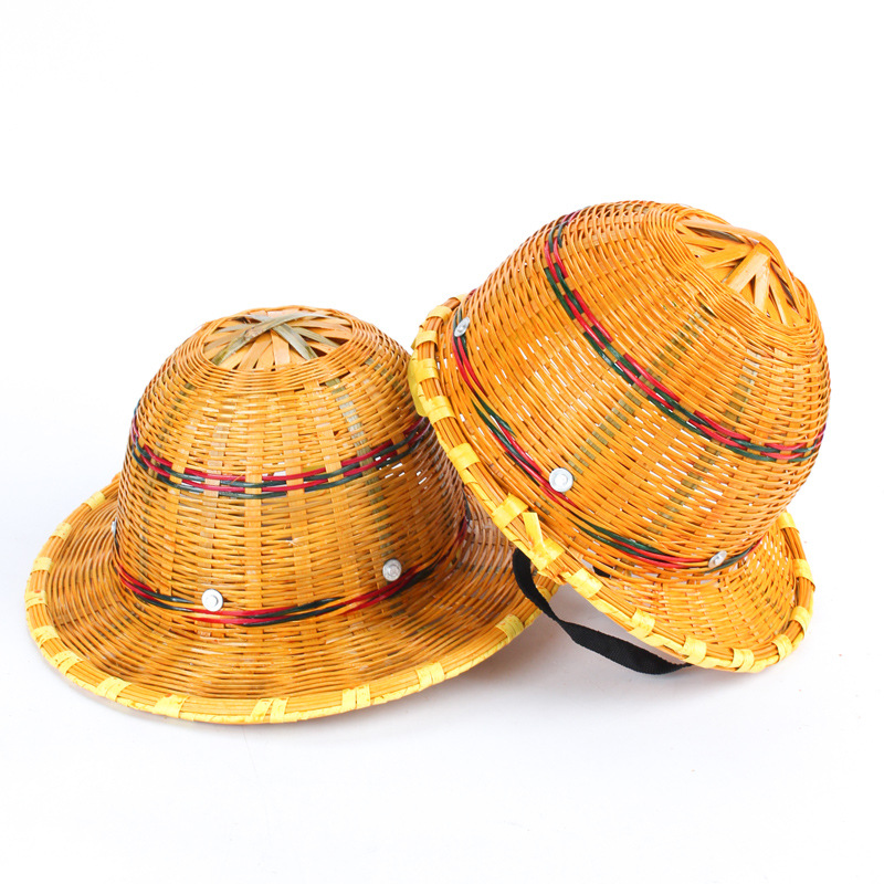 降温安全帽透气藤帽凉爽工地超大沿竹编安全防晒竹制环保遮阳头HB