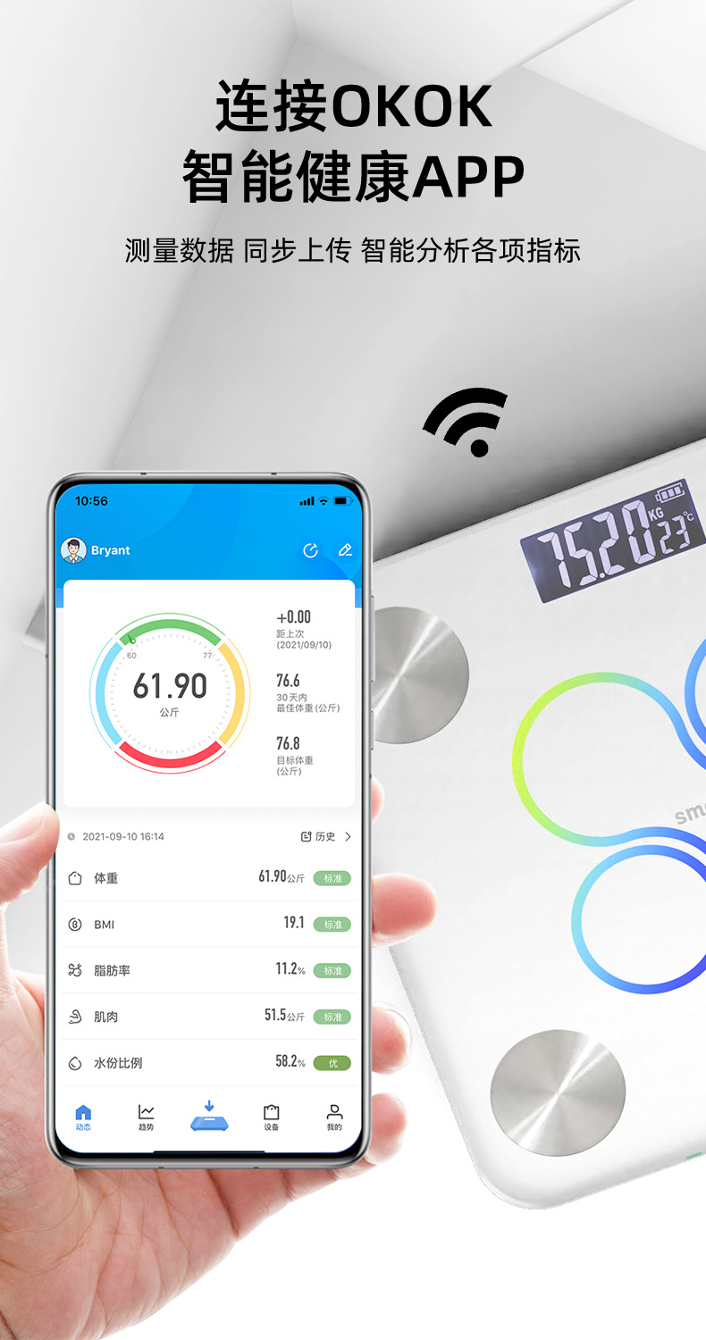 Yüksek Hassasiyet Ev Tipi Şarjlı Elektronik Tartı Kesin Yağ Ölçüm Özel Bluetooth Akıllı Vücut Yağı Tartısı Özelleştirilebilir