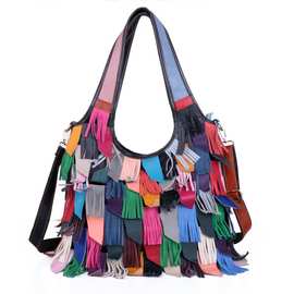 包包新款手提包2024女士包袋欧美流苏包单肩斜挎包拼接托特包