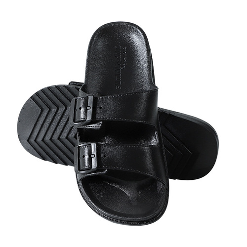 2025 Summer Fashion Men's and Women's New Double Buckle Slippers Comfortable One-Sided Slippers Soft Sole Open-Toe Slippers Wholesale