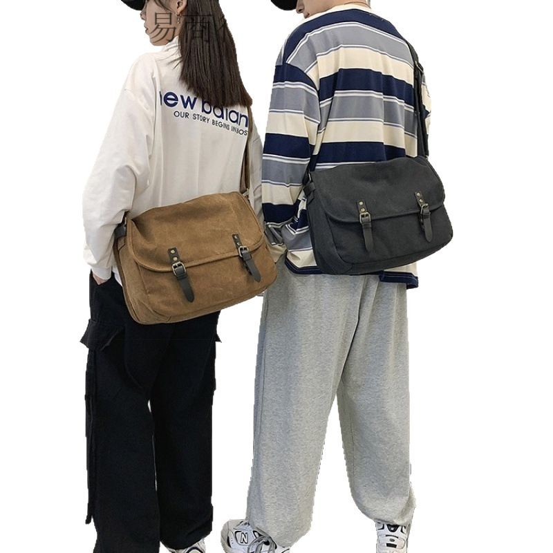 Bolsa de tela de moda japonesa, bolso de lona retrógrado casual para hombres, bolso de hombro de estilo perezoso, bolso de correo simple para hombres.