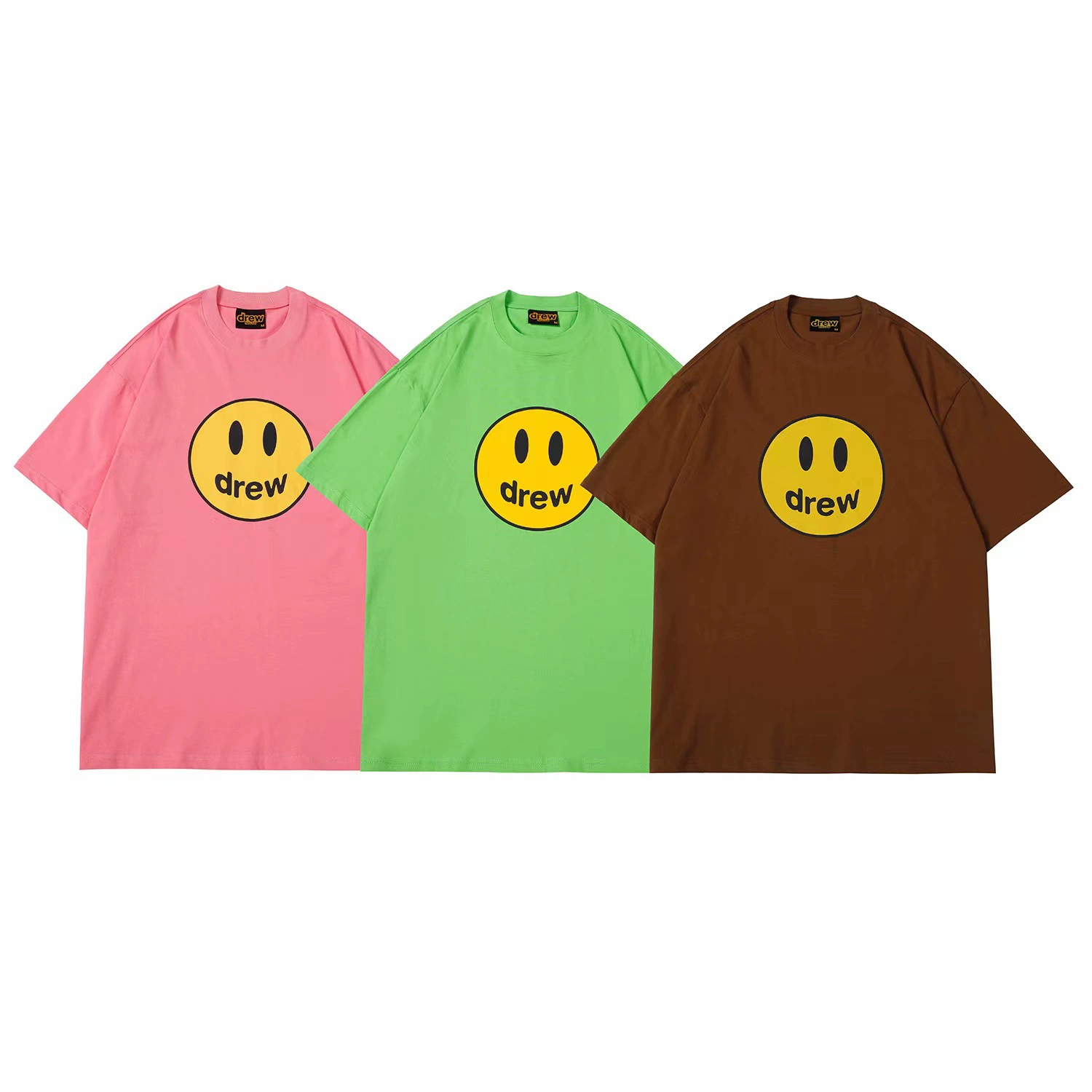 22S Трансграничный европейский и американский модный бренд Джастин Бибер нарисовал футболку со смайликом с коротким рукавом для мужчин и женщин, пара, High Street, с половинным рукавом