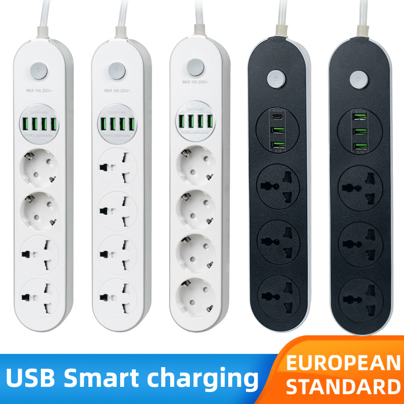 欧规带线排插 USB多孔位插排家用插线板国际通用开关插座跨境批发