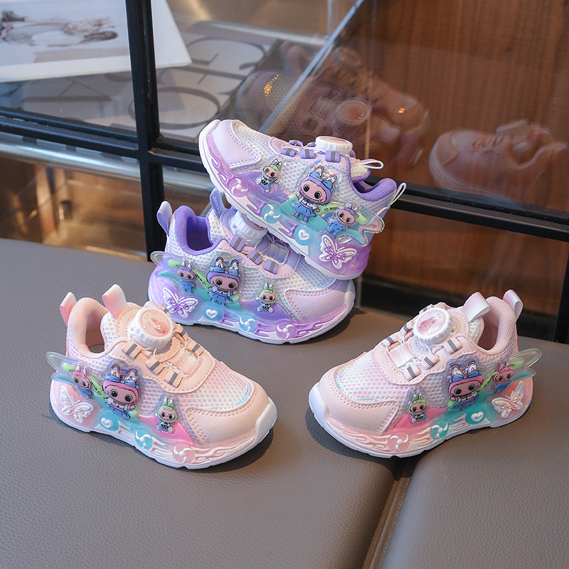 Labubu Girls' Shoes 2025 Autumn New Breathable Mesh Children's Shoes Princess Style Girls' Running Shoes with Lights