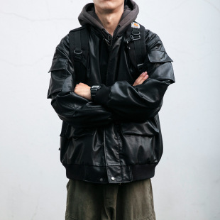 Vintage Biker Leather Jacket Parka Autumn Winter Men's Trendy Loose Casual Workwear Jacket Baseball Windbreaker Coat
