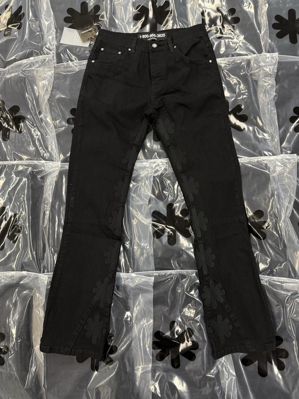 潮牌LOSTSHDWS太阳花朵重工镂空刺绣高街拼接微喇牛仔裤高弹舒适|undefined