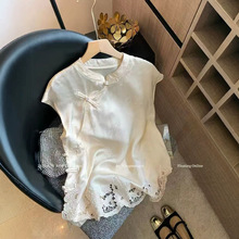2026年夏季新款新中式镂空刺绣斜襟盘扣无袖衬衫女清冷感气质上衣