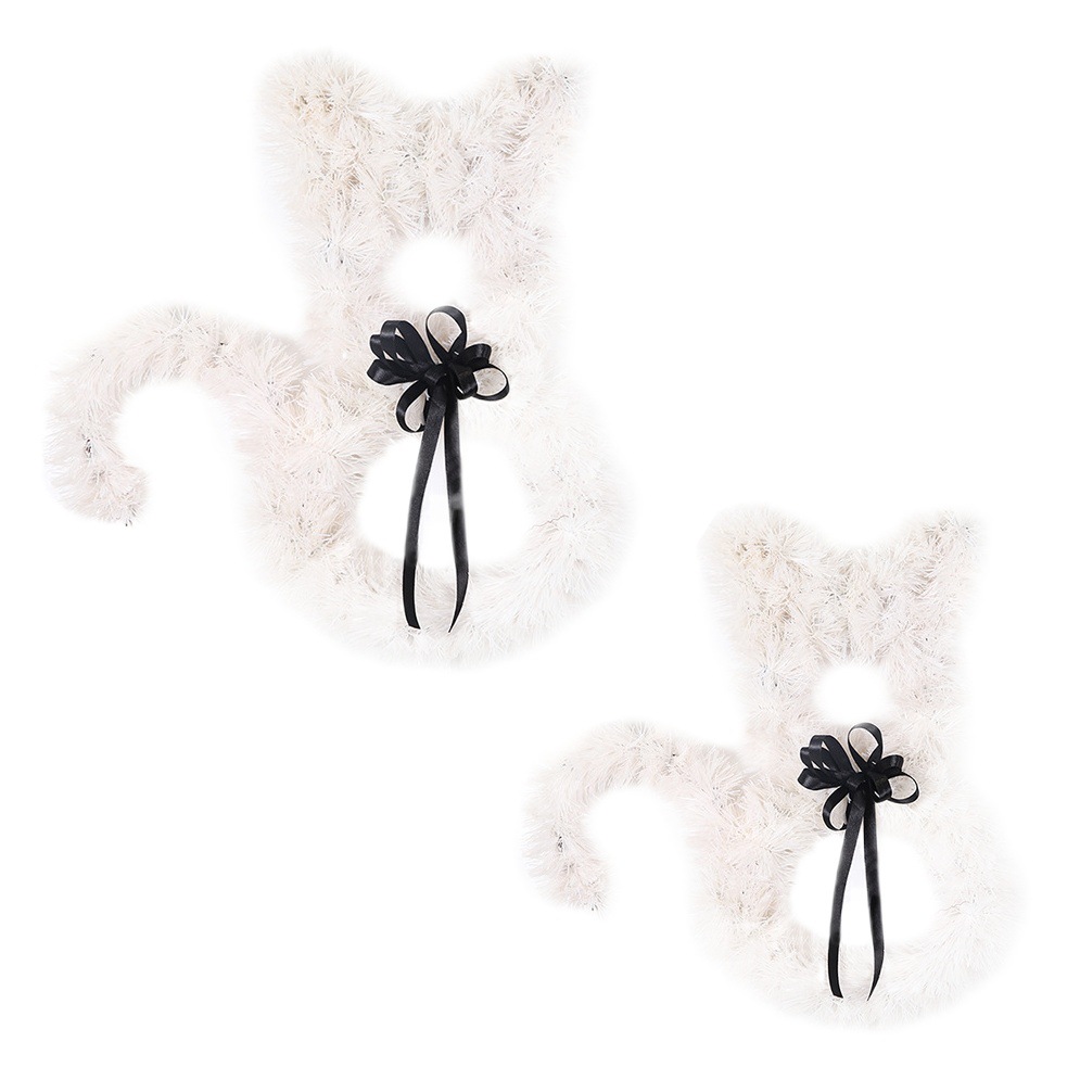 Adorno Colgante de Halloween 2025, Estilo Americano, Aro de Mimbre Plegable con Forma de Gato, Decoración Negra para el Hogar, Colgante DIY