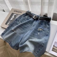 2025 夏薄い大きいサイズハイウエストリッピングデニムショートパンツ女性のためのファットミリメートル新しいスリムワイドレッグホットパンツ 5 分パンツ