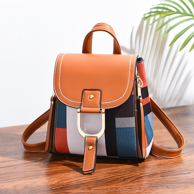 〖Dropshipping〗 Mochila 2025, nueva mochila de estilo coreano, de cuero suave, para viajes, de gran capacidad, para la escuela, con diseño de colores contrastantes