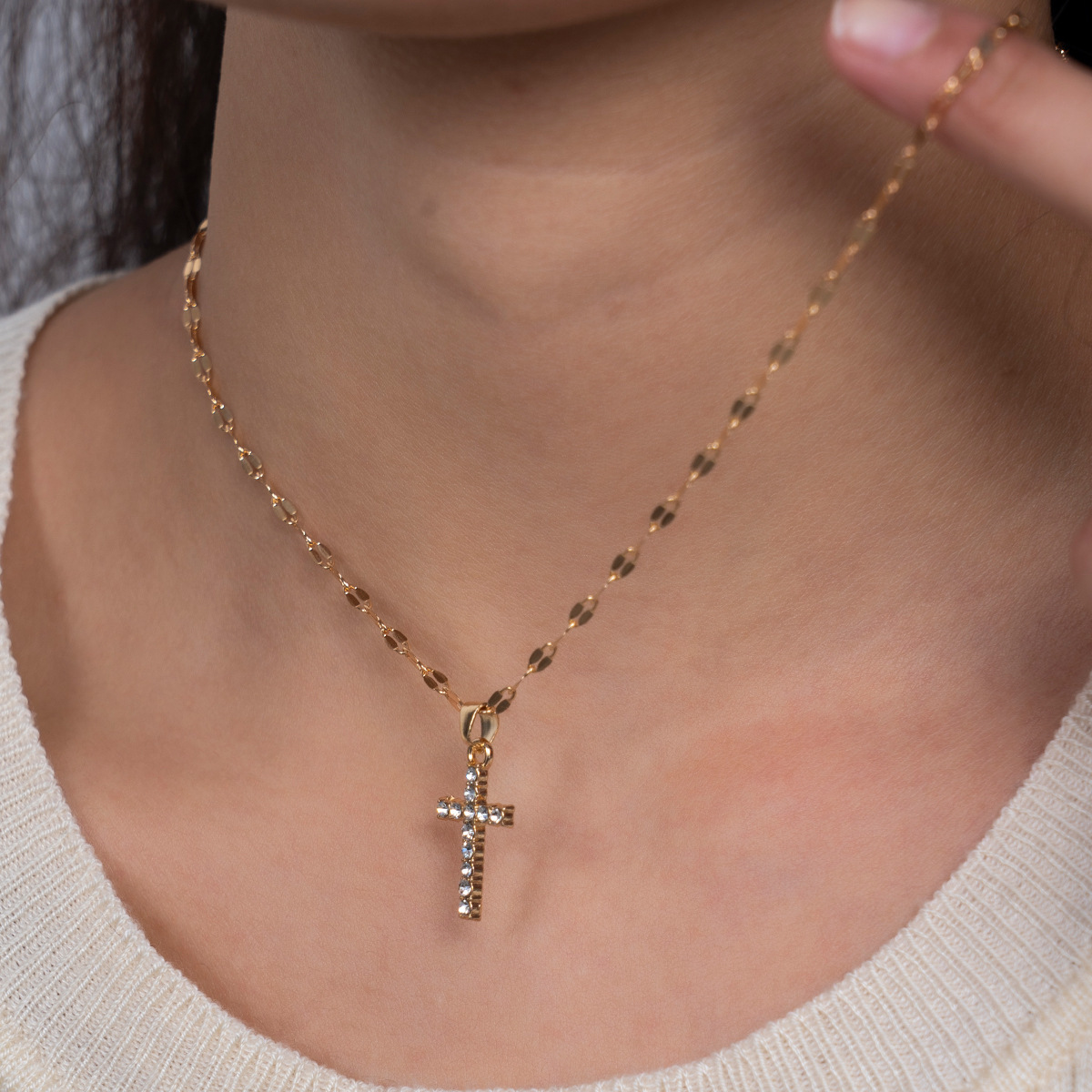 Collier Pendentif Croix Hip Hop Strass Style Luxe Pour Homme_voghion.com