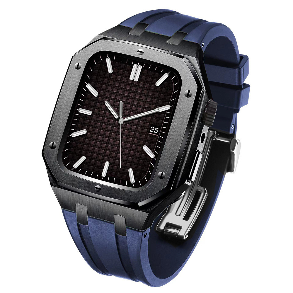 Adecuado para Apple Watch Correa iwatch78 botón de actualización de segunda generación carcasa de acero inoxidable cubierta protectora de caucho flúor