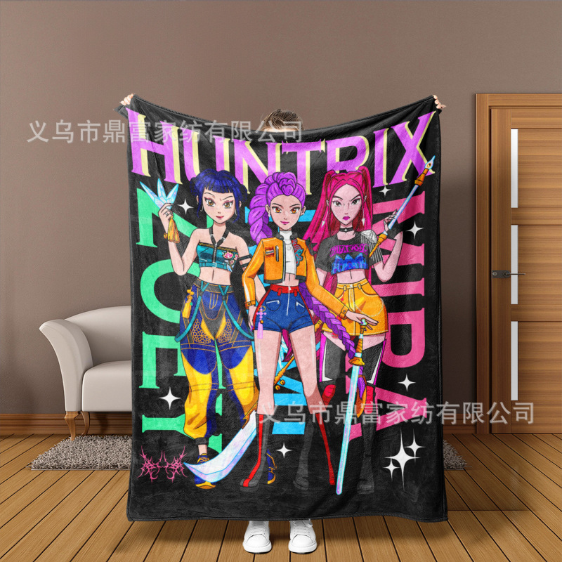 跨境法兰绒毛毯K Pop Demon Hunters Team Anime数码印花毛毯盖毯|undefined