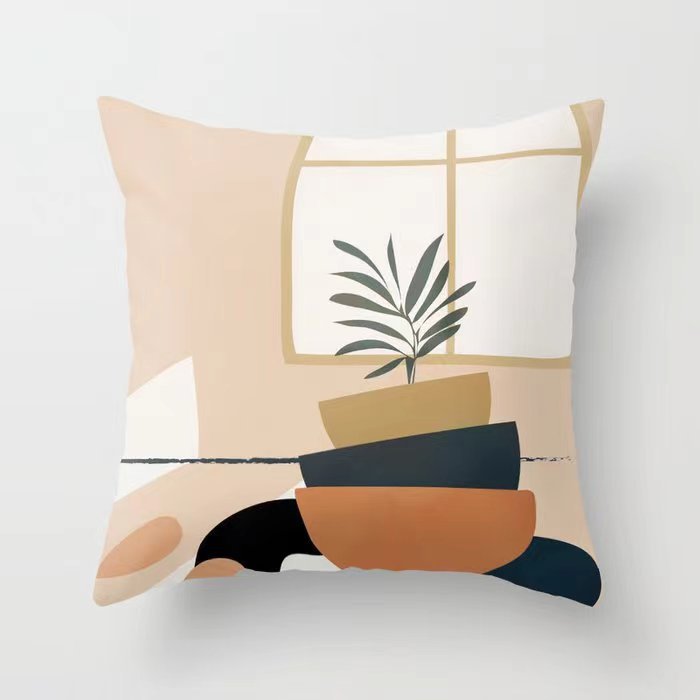 Funda De Almohada abstracta simple moderna funda de almohada de piel de melocotón geométrica simple funda de almohada de mediados de siglo
