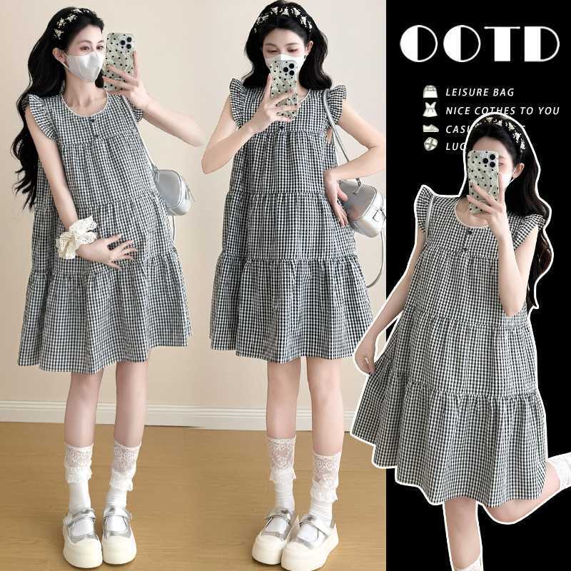 Real Shot of 2026 Summer New Korean Style Casual Cute Maternity Dress with Flutter Sleeves for Outerwear