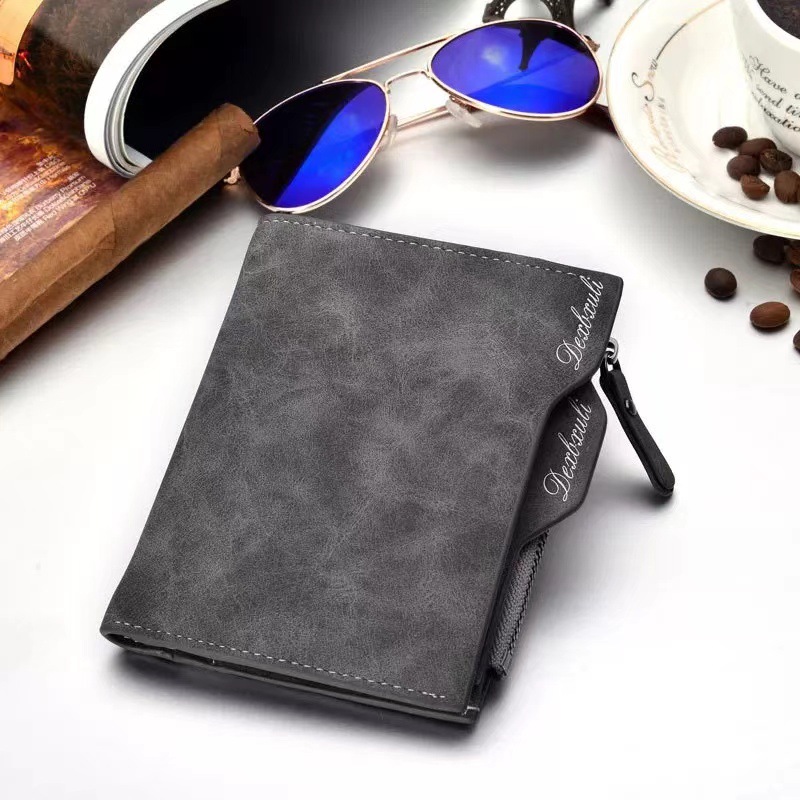 Cartera corta para hombre Cartera vertical multifuncional para múltiples tarjetas Cartera para tarjeta de dibujo para hombre Cartera con cremallera Cartera para billetes